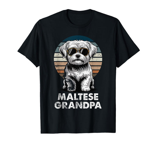 Cool Retro Maltese Grandpa Funny Vintage Dog Owner T-Shirt