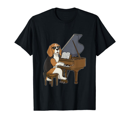 Beagle Playing Piano Instrumentalist Funny Owner Family T-Shirt