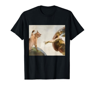 Funny Cat Slap Creation of Adam Cat Meme Stupid Brain Rot T-Shirt
