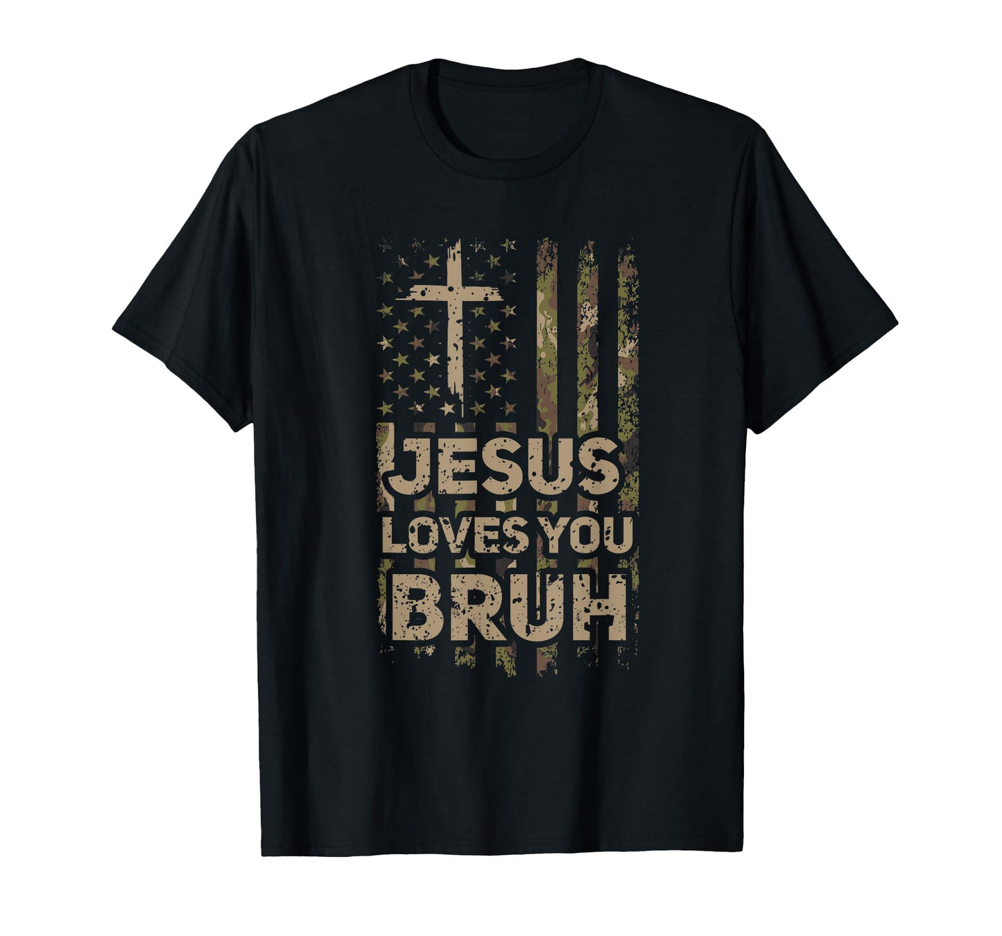 Jesus Loves You Bruh Camo Christian USA Flag Men Hunter T-Shirt