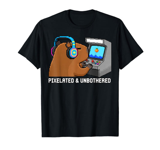 Pixelated Unbothered Capybara Retro Gaming Gamer T-Shirt