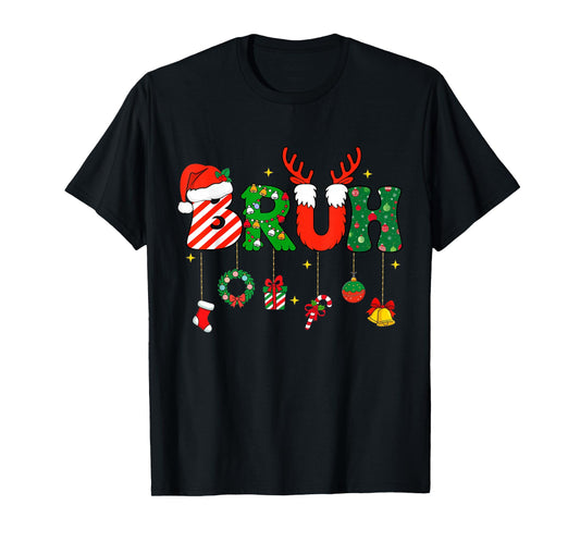 Bruh Funny Christmas Red Plaid Teens Boys Kids Xmas Pajamas T-Shirt
