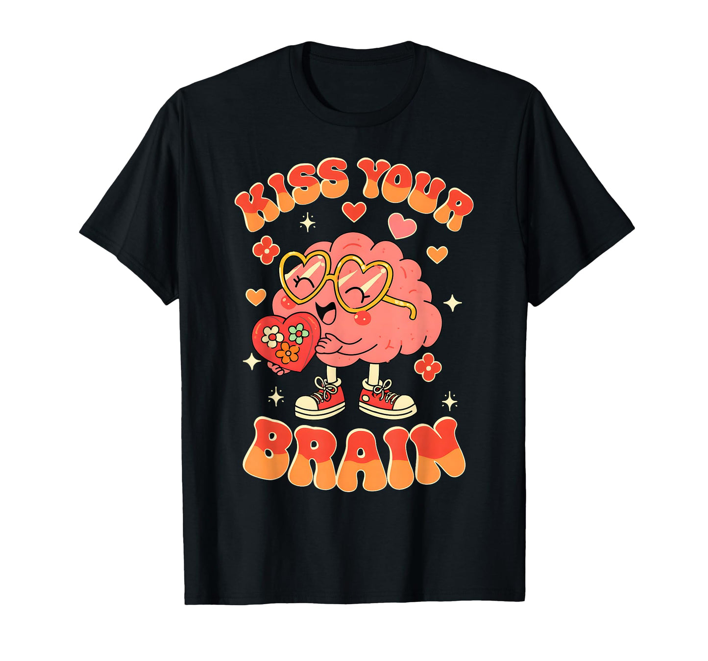 Valentine Kiss Your Brain Retro Teacher Squad Heart Kid T-Shirt