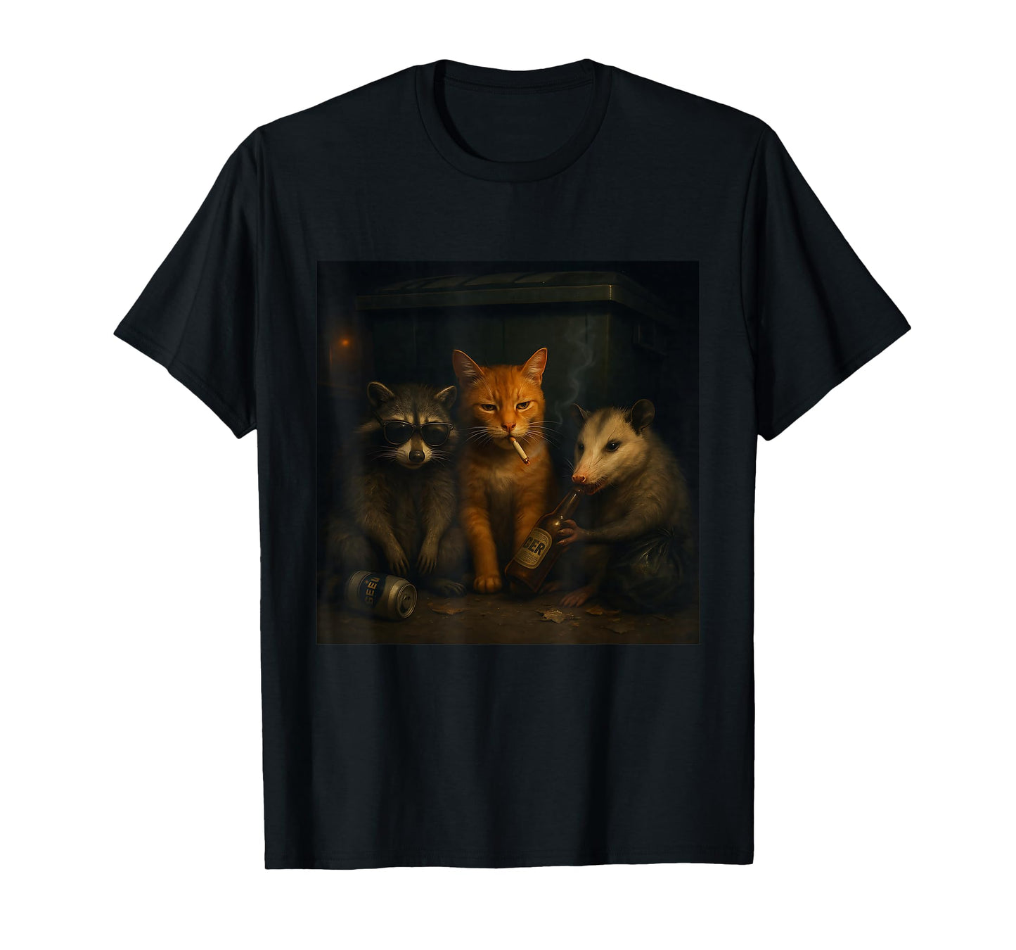 Cat Smoking Cigarette Racoon Opossum Funny Meme Cat T-Shirt