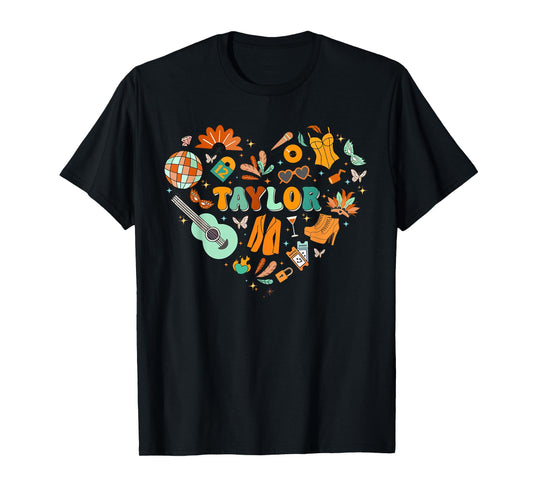 Girl Retro Taylor First Name Personalized Groovy 80's T-Shirt