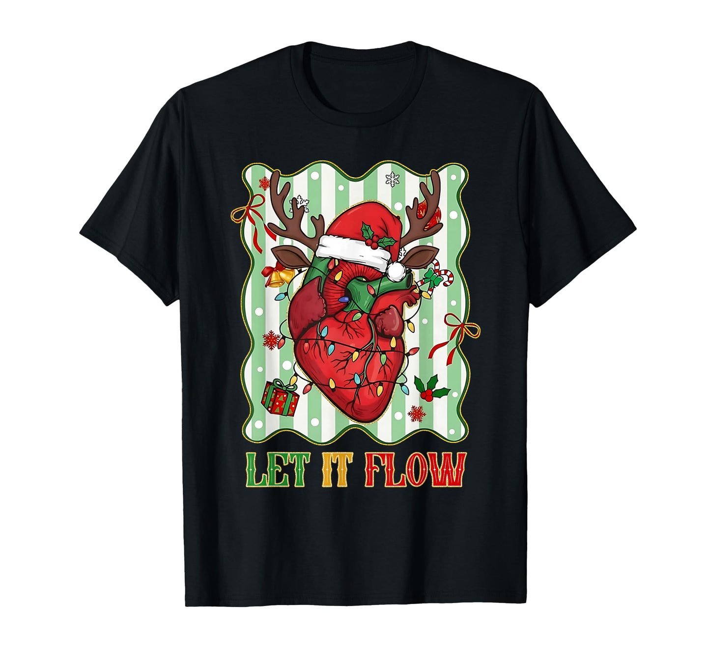 Funny Let It Flow Anatomy Heart Cardiac Nurse Santa Hat Xmas T-Shirt