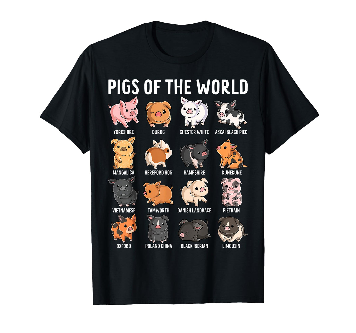 Pigs of The World Cute Farm Animal Lover Pig Breeds T-Shirt