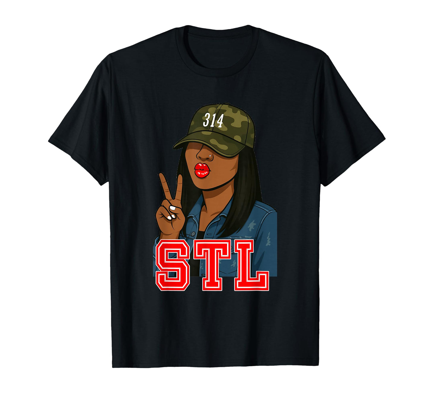 STL 314 Hat Camo Black Woman St. Louis T-Shirt