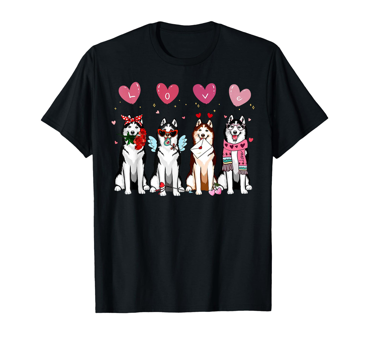 Valentine Siberian Husky Balloon Heart Dog Mom Animal Lover T-Shirt