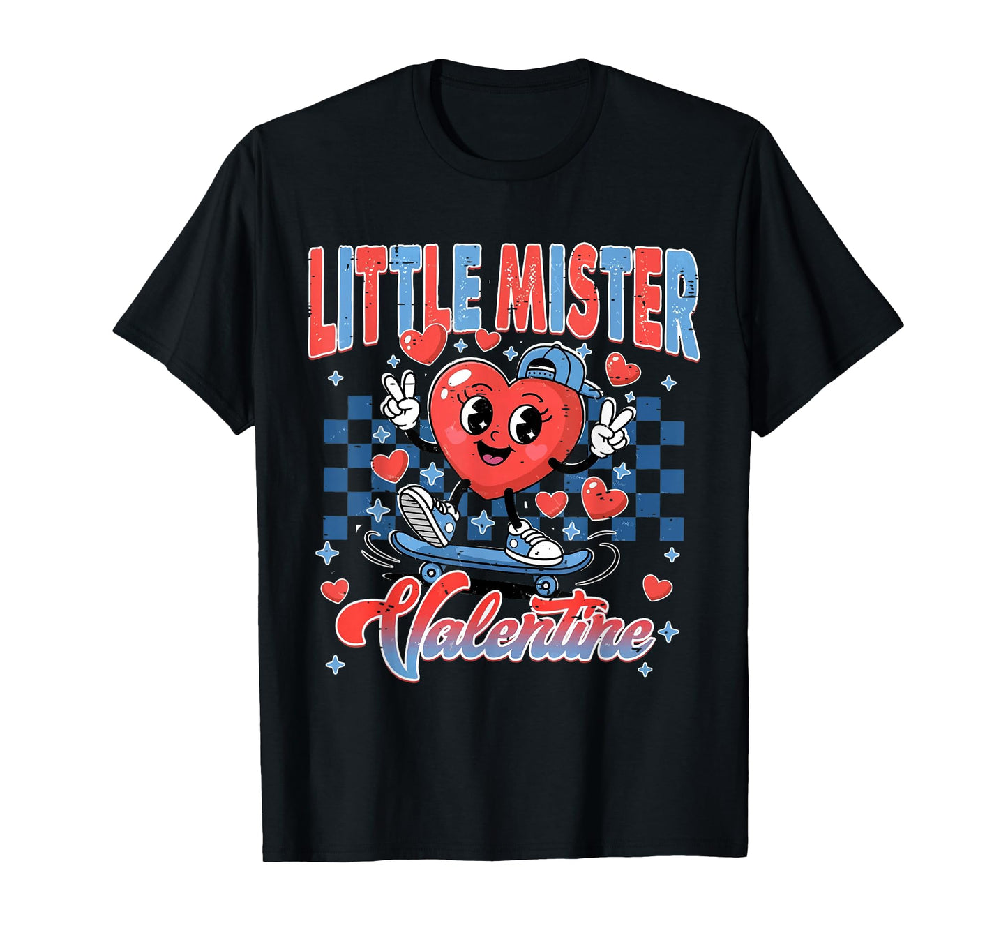 Retro Checkered Little Mister Valentine Skating Heart Boys T-Shirt