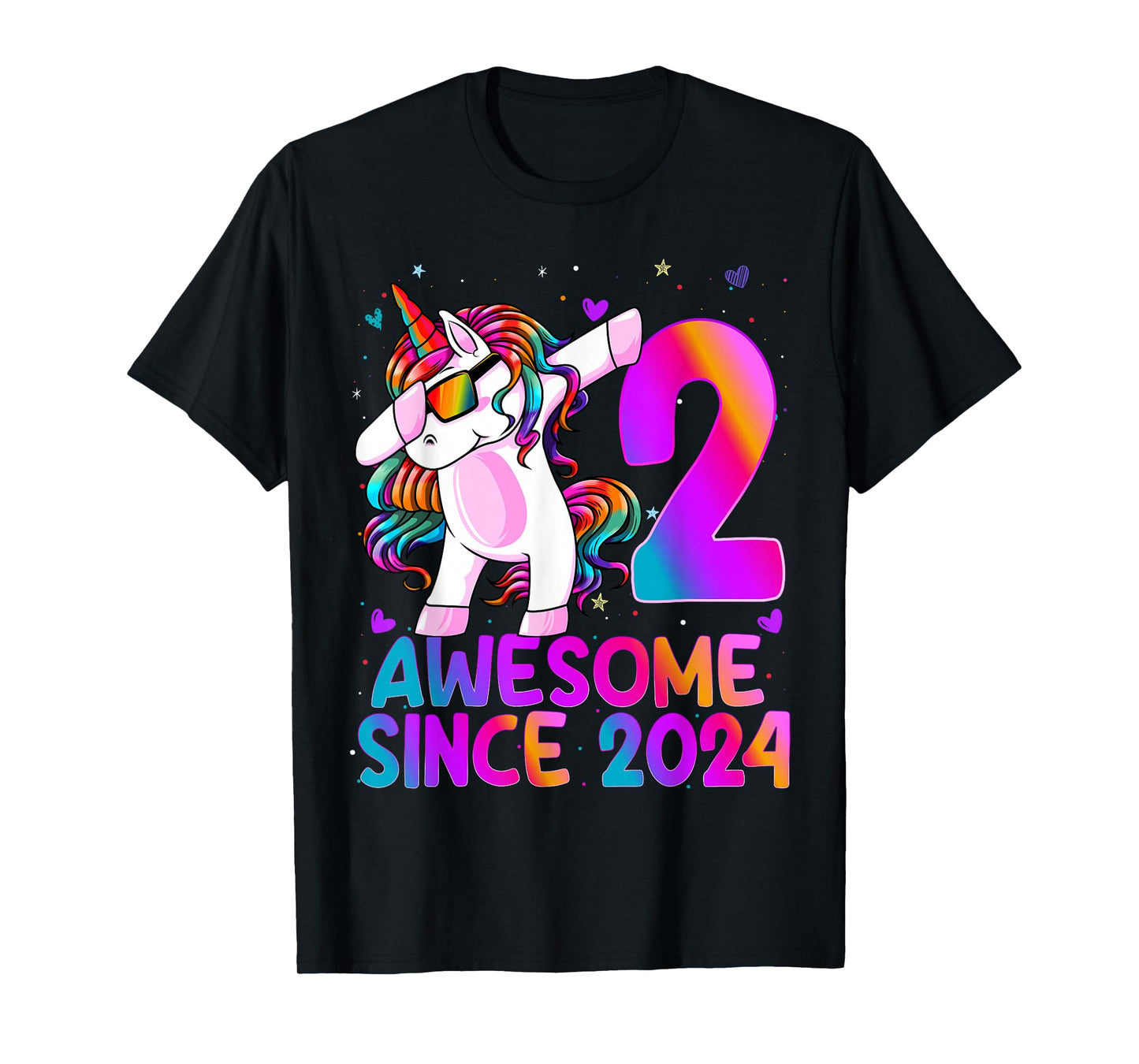 2 Year Old Girl Awesome Since 2024 Unicorn 2nd Birthday Girl T-Shirt