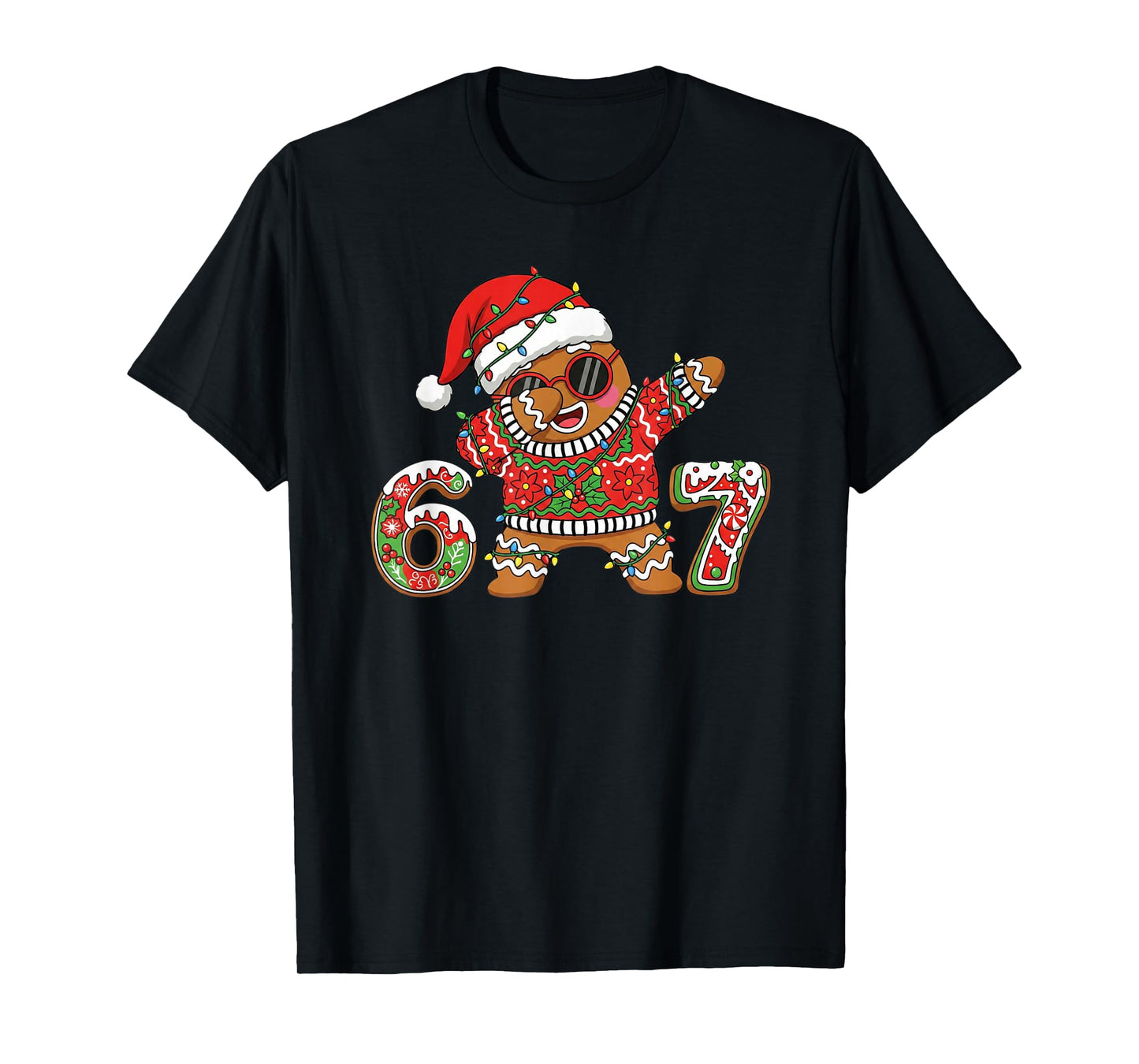 Funny 67 Gingerbread Six Seven Ice Cream Drip Christmas Meme T-Shirt