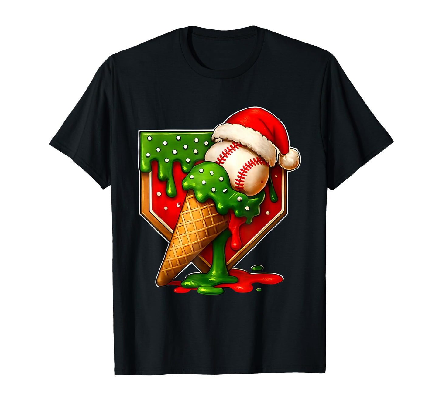Baseball Xmas Christmas Baseball Ice Cream Drip Boys T-Shirt