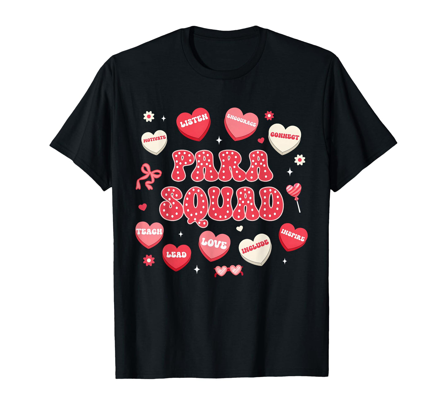 Groovy para Squad Teacher Paraprofessional Valentines Hearts T-Shirt