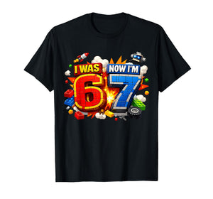 I was 6 Now I'm 7 Birthday 67 Meme Building Brick Kids T-Shirt