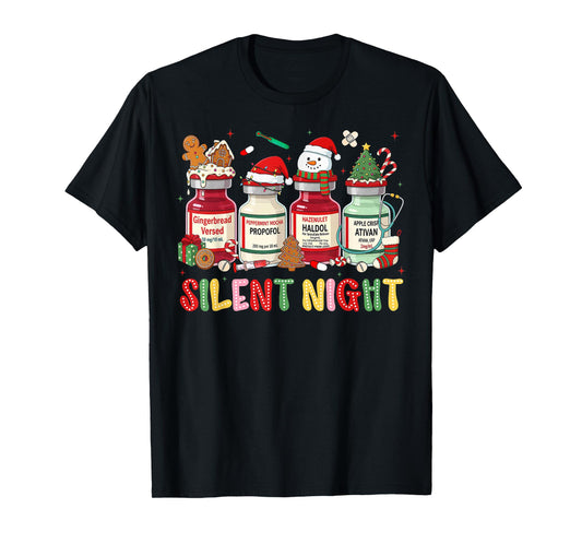 Silent Night Medical Christmas Humor for Nurses ICU RN T-Shirt