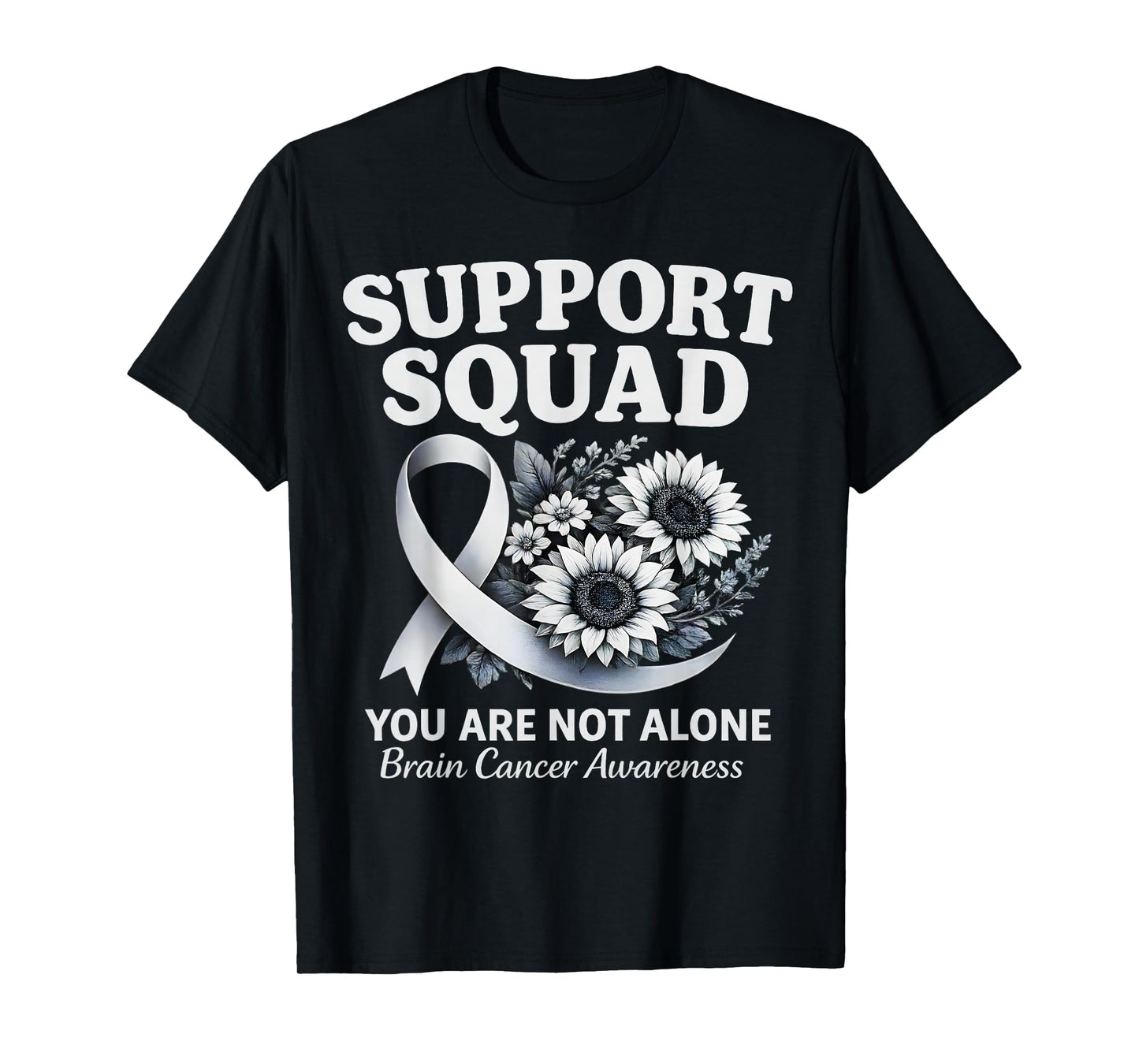 Brain Cancer Awareness Gray Ribbon Butterfly Support Squad T-Shirt