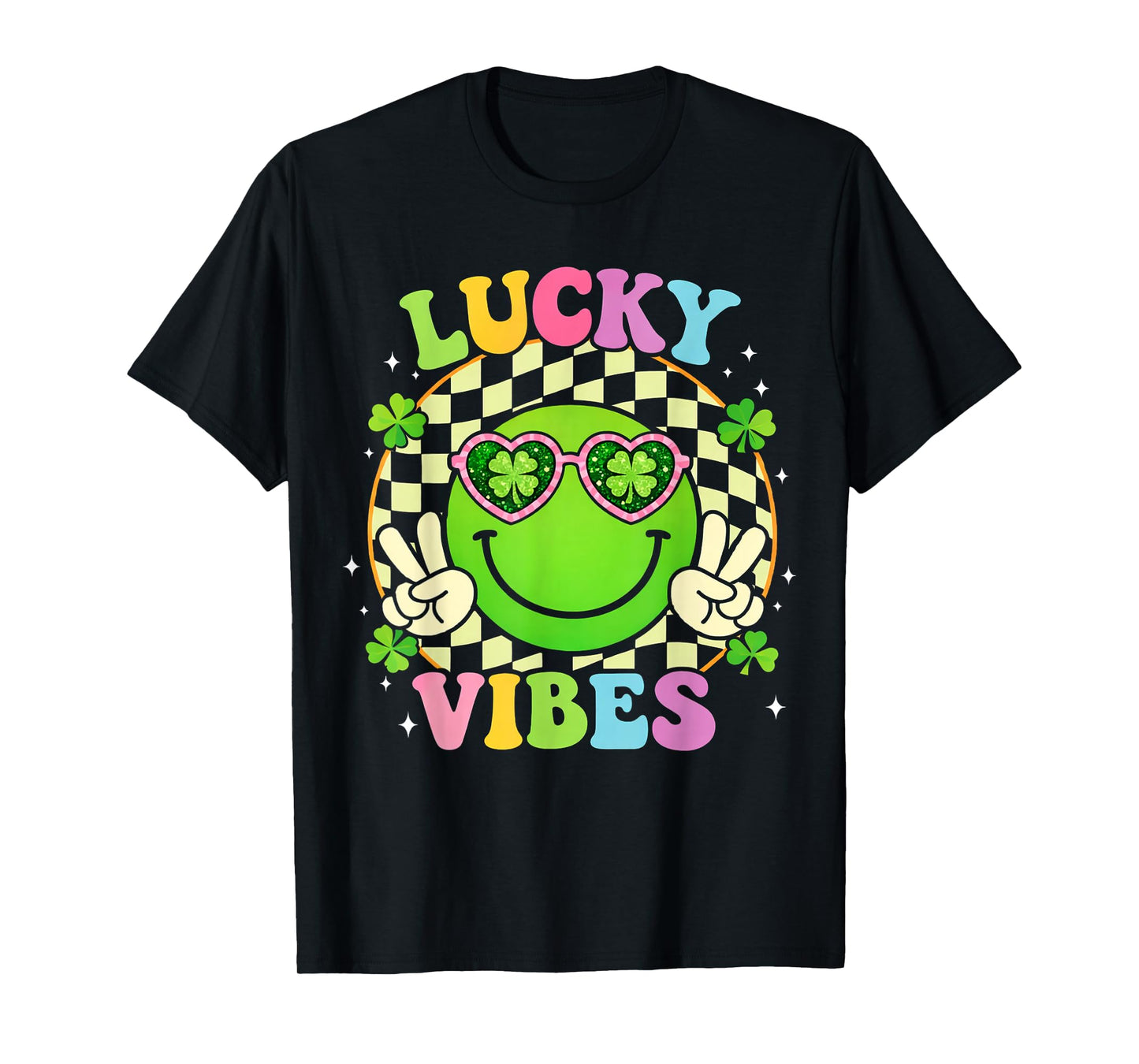 Groovy St Patricks Day Lucky Vibes Shamrock Women Girls Kids T-Shirt