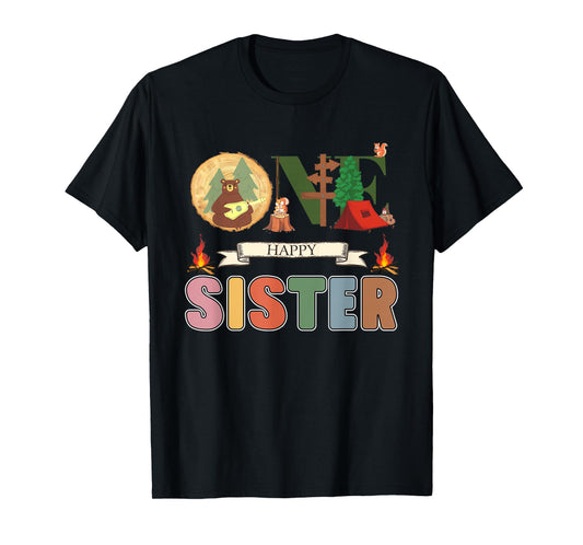 One Happy Sister Camper 1St Birthday Camping Bear T-Shirt