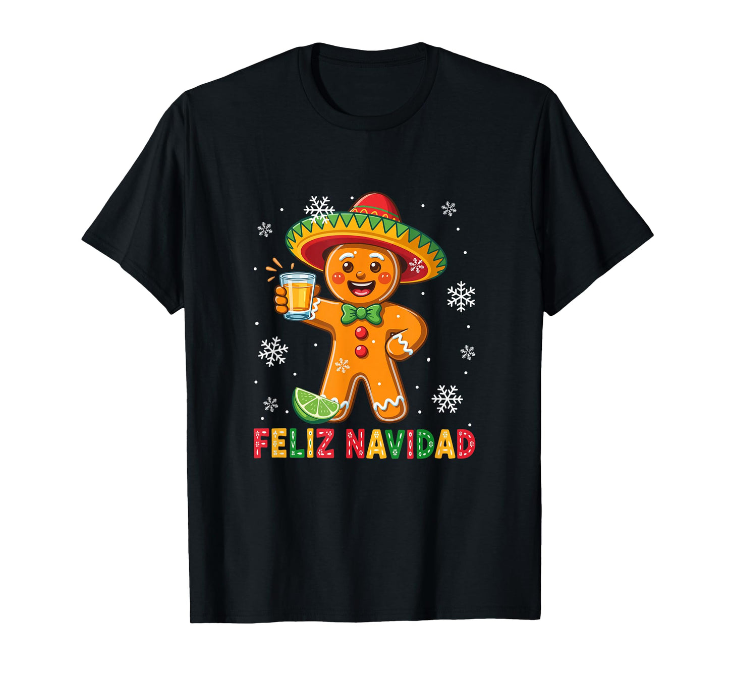 Feliz Navidad Christmas Mexixcan Funny Gingerbread Drinker T-Shirt
