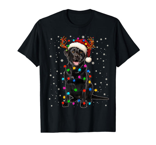 Black Lab Labrador Christmas Tree Light Pajama Dog Xmas T-Shirt