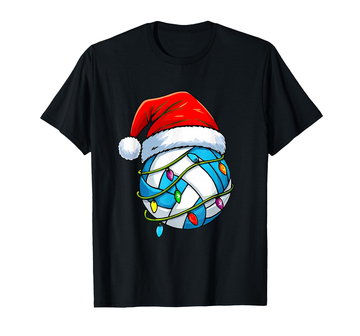 Volleyball Christmas Lights Santa Hat Sports Lover Game Day T-Shirt