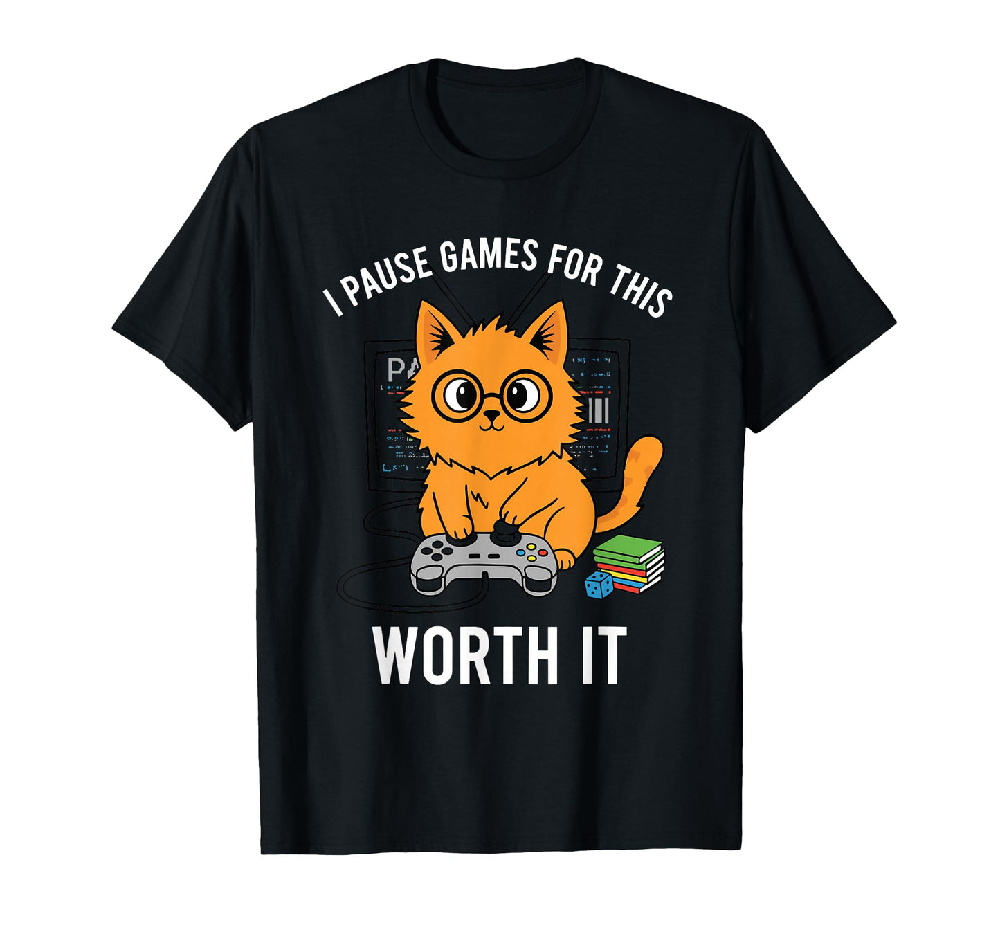 I Pause Games for This Funny Orange Cat Video Gamer T-Shirt