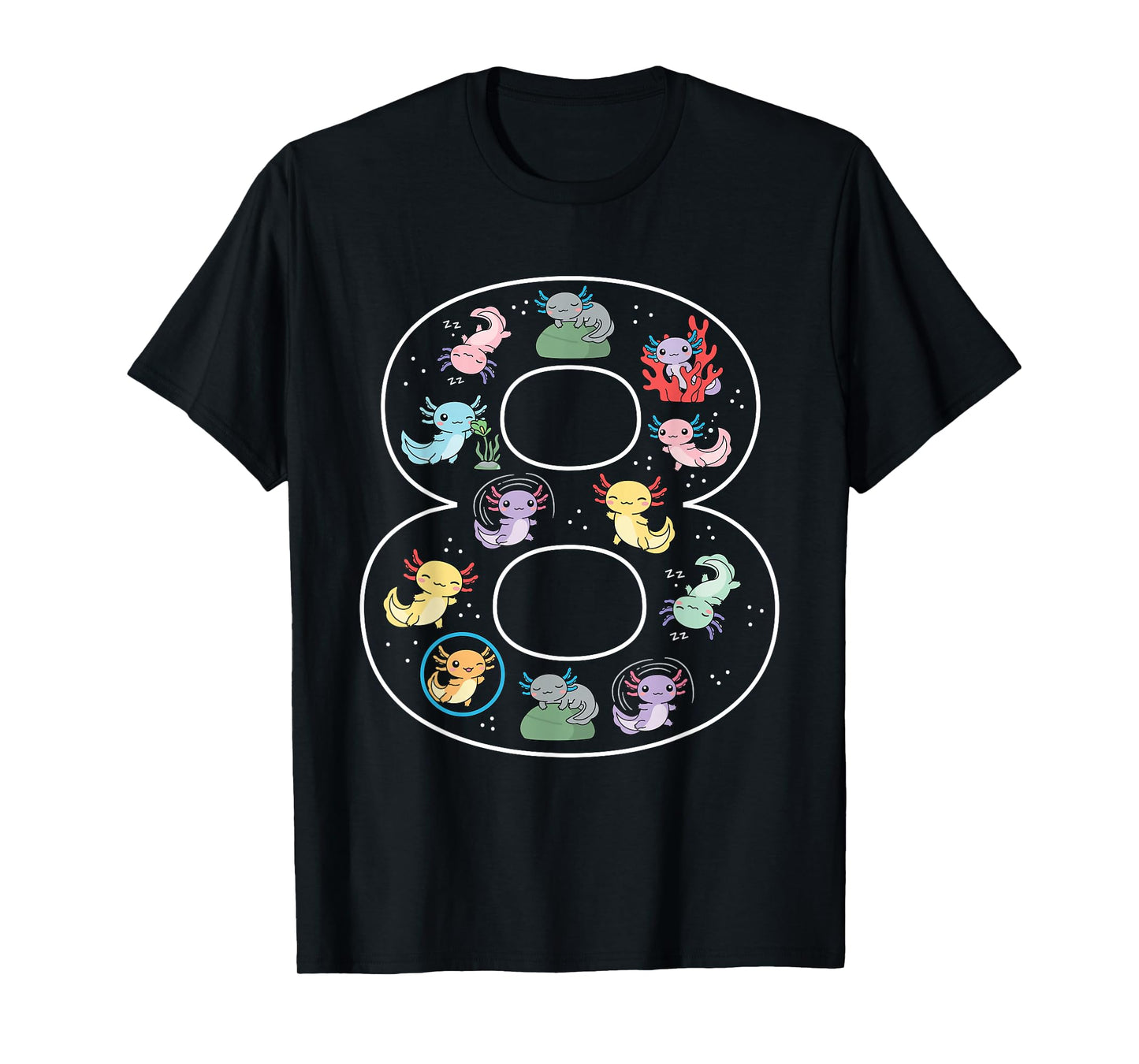 8th Birthday 8 Year Old Axolotl Boys Girls Cute T-Shirt
