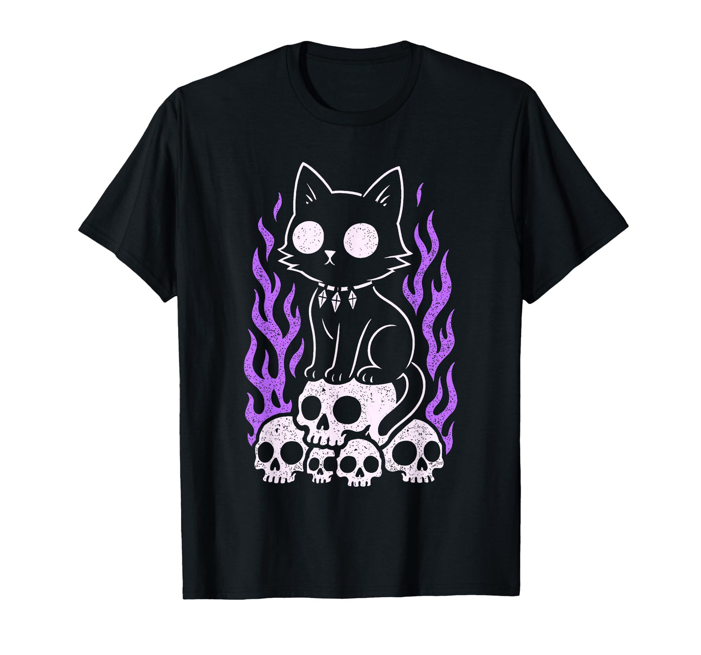 Cat Kitty Skulls Creepy Cute Kawaii Pastel Goth Purple Flame T-Shirt