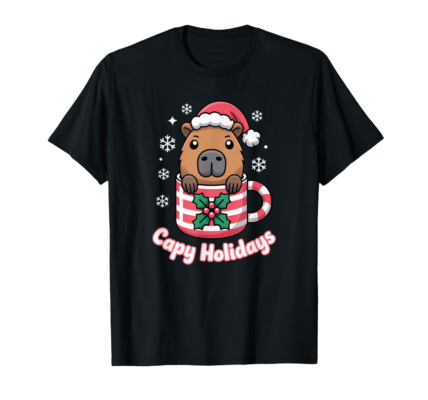 Capy Holidays Cute Capybara Christmas Santa Hat T-Shirt