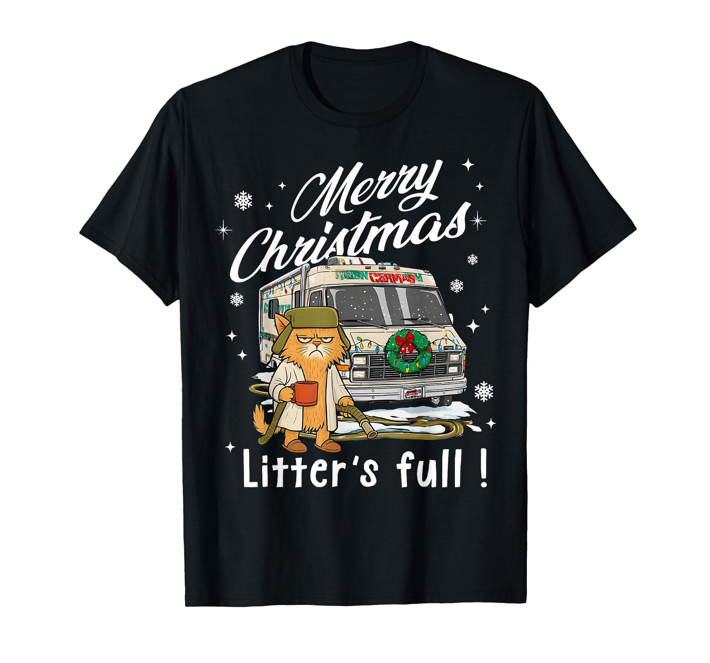Merry Christmas Litter’s Full Funny Cat Lover Sarcastic Xmas T-Shirt
