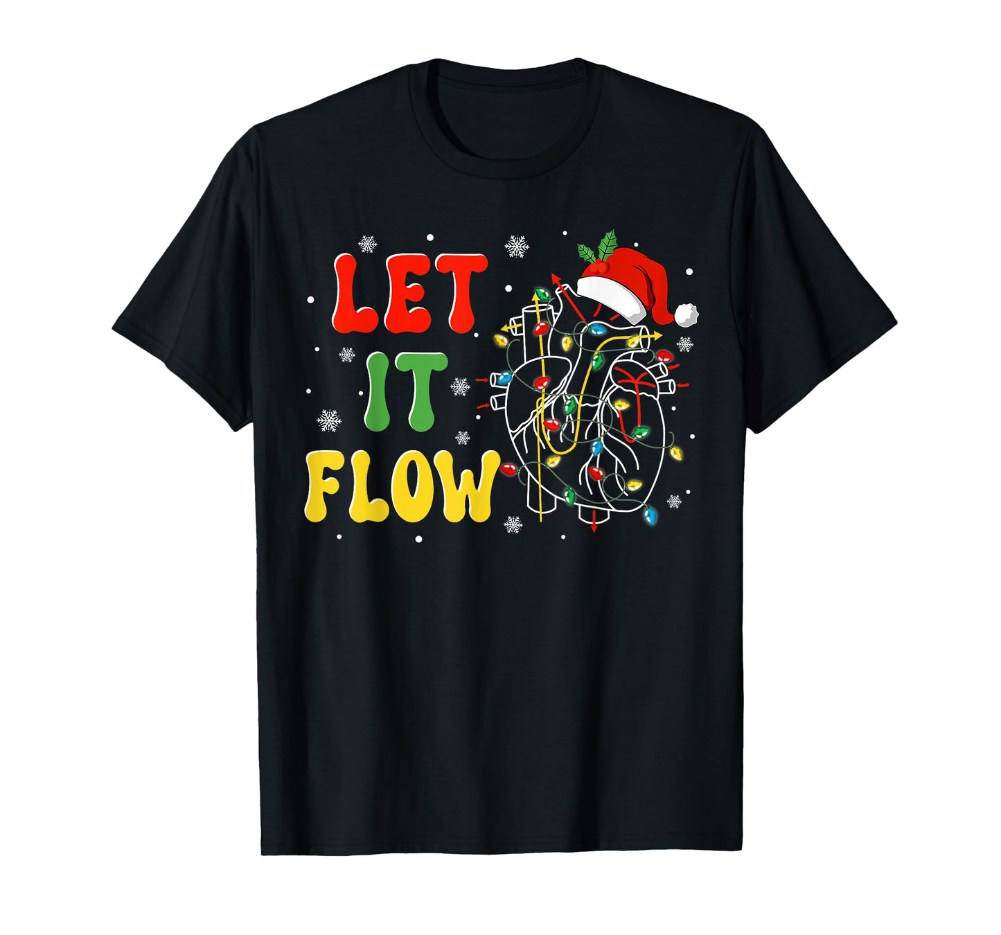 Funny Let It Flow Anatomy Heart Cardiac Nurse Santa Hat Xmas T-Shirt