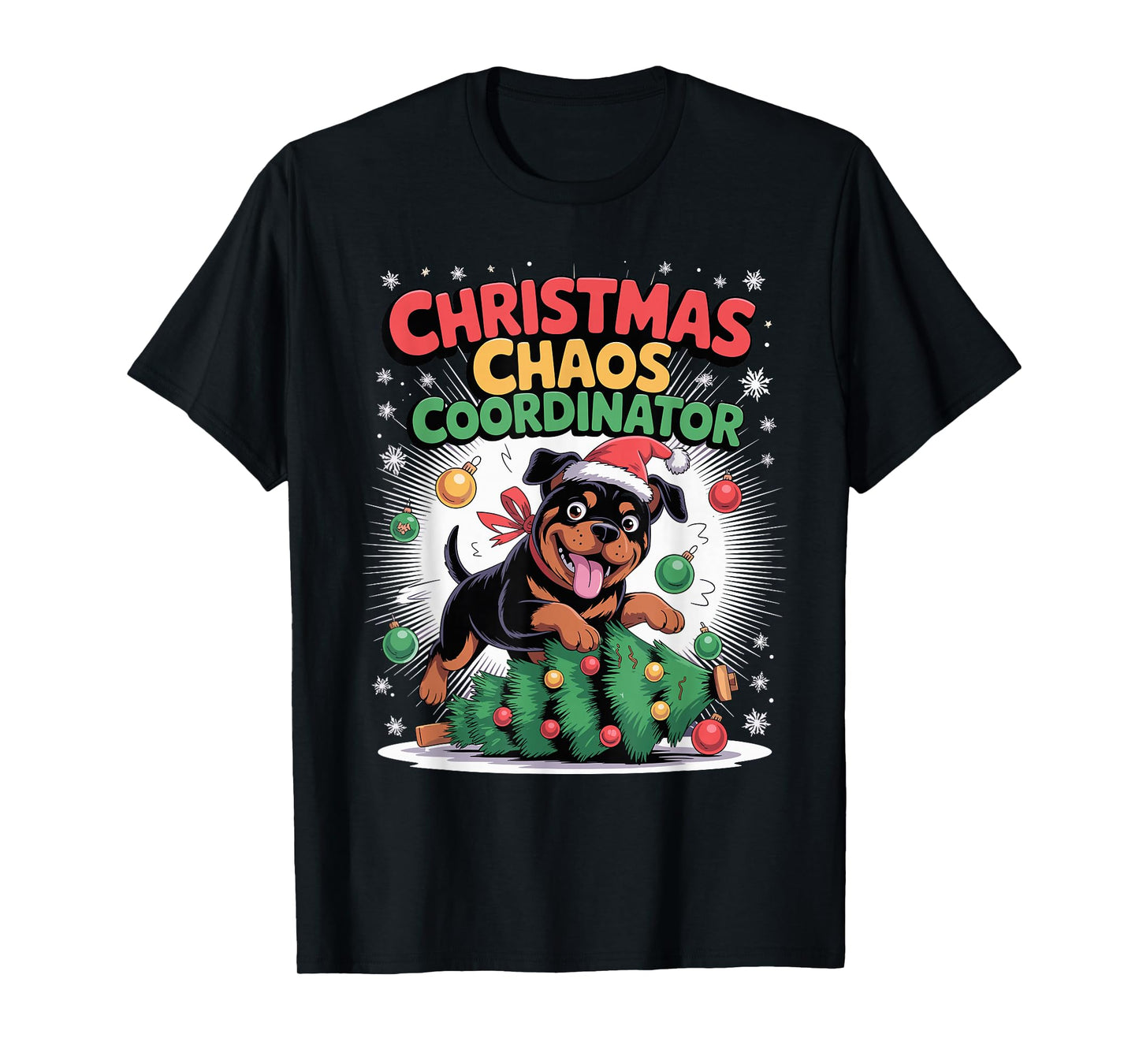 Christmas Chaos Coordinator Xmas Puppy Funny Rottweiler T-Shirt