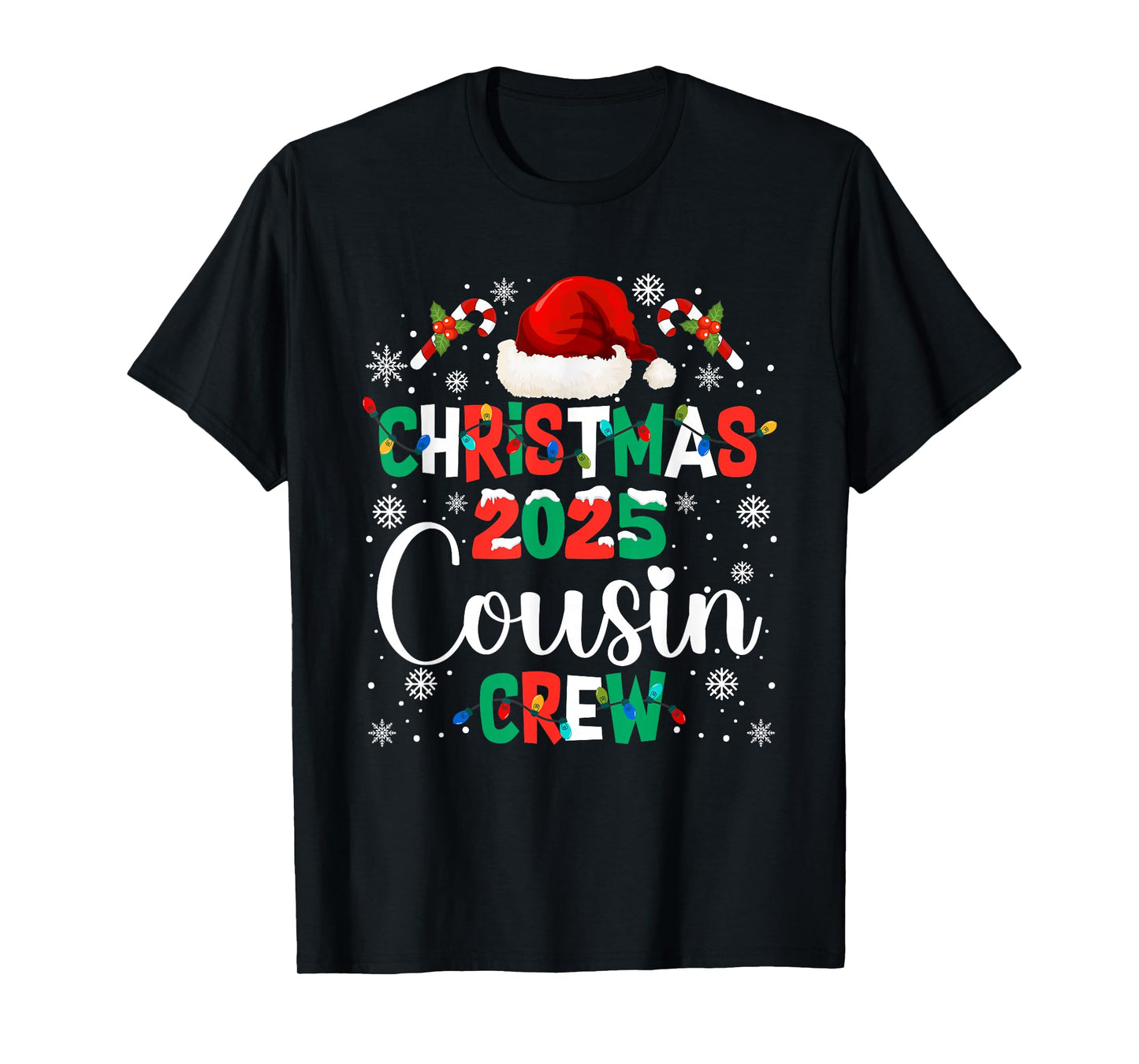 Santa Hat Christmas 2025 Cousin Crew Xmas Matching Pajamas T-Shirt