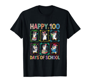 Happy 100 Days School Group Penguins Studying Students Kids T-Shirt