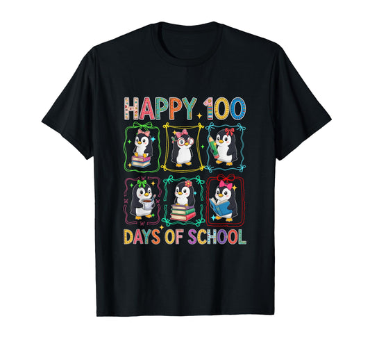 Happy 100 Days School Group Penguins Studying Students Kids T-Shirt
