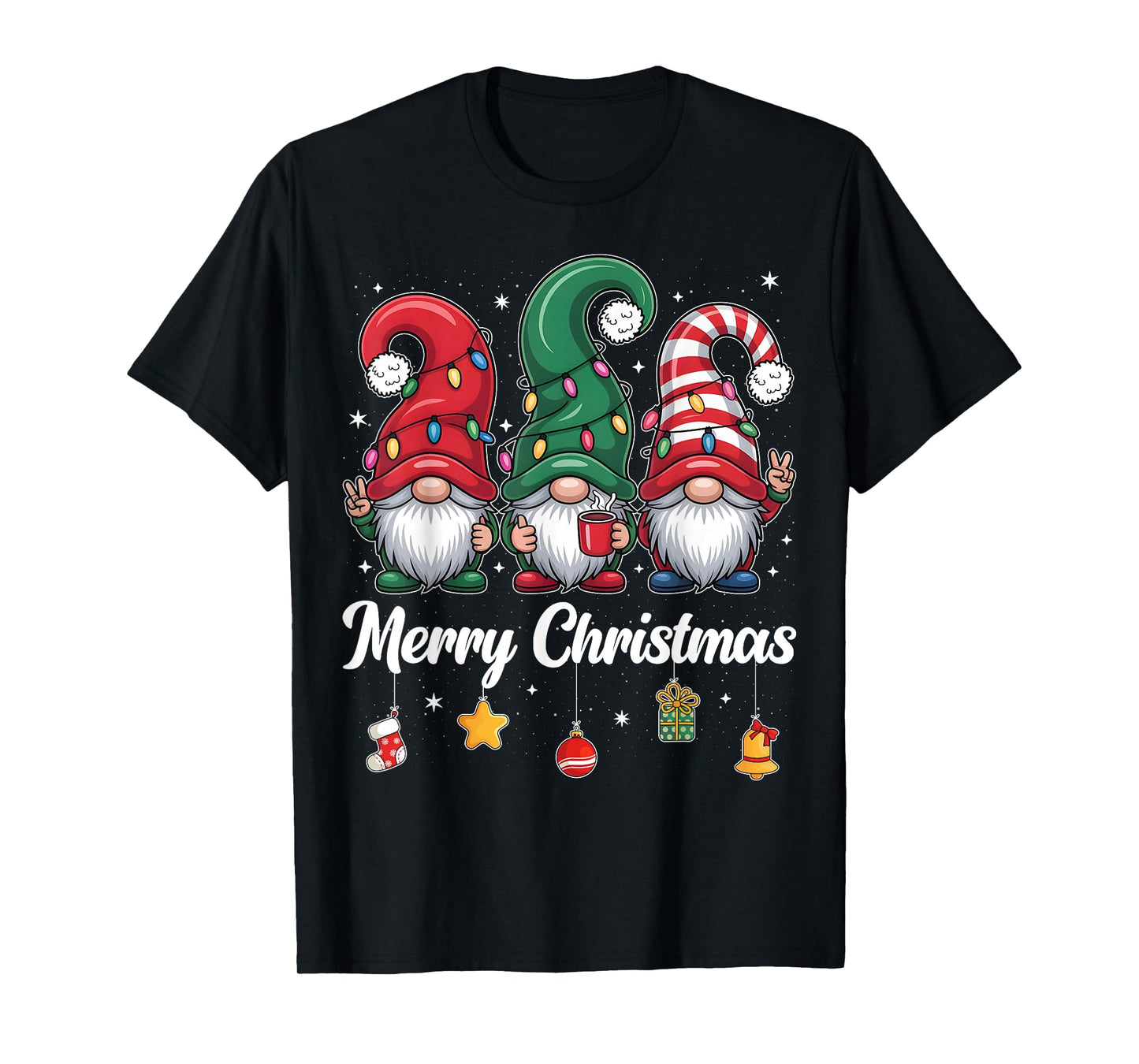 Cute Three Gnomes Merry Christmas Women Girls Kids Family T-Shirt