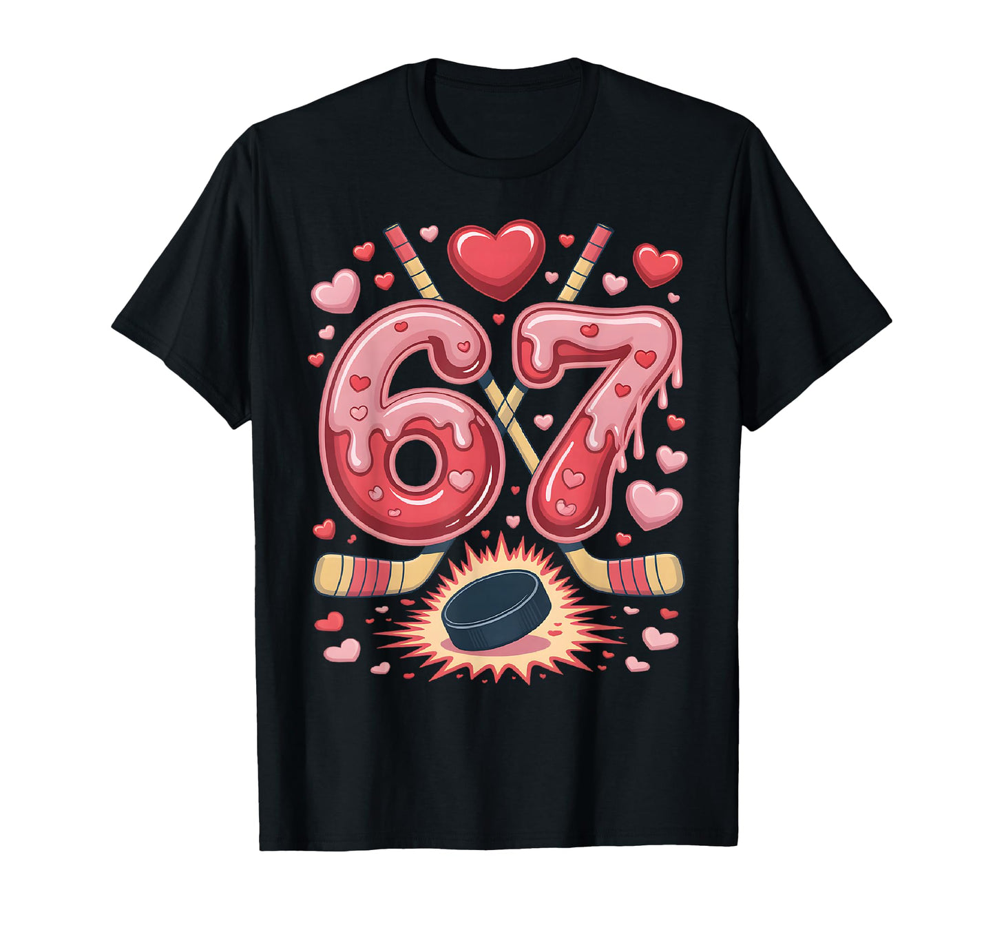 67 Valentine Hockey Heart Design Cute Ice Hockey Lovers T-Shirt