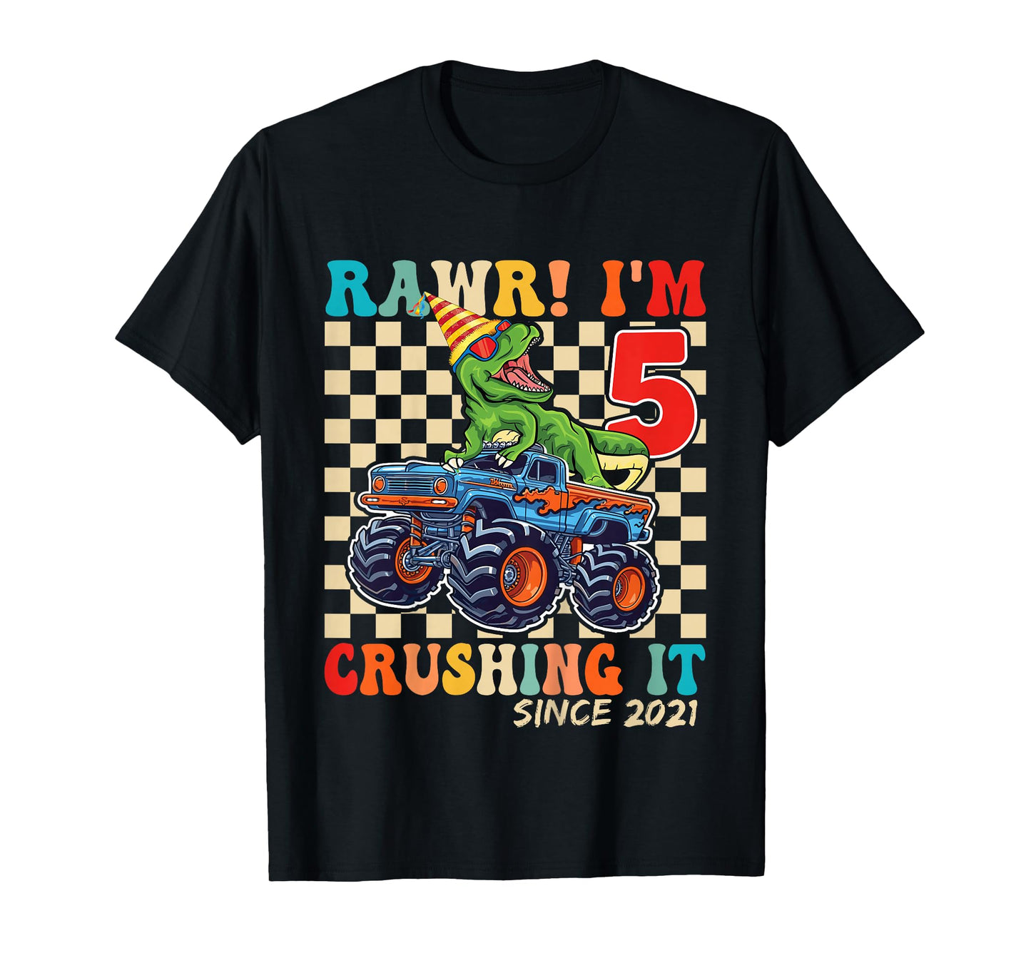 5th Birthday Monster Truck Dinosaur Party Boys Rawr I'm 5 T-Shirt