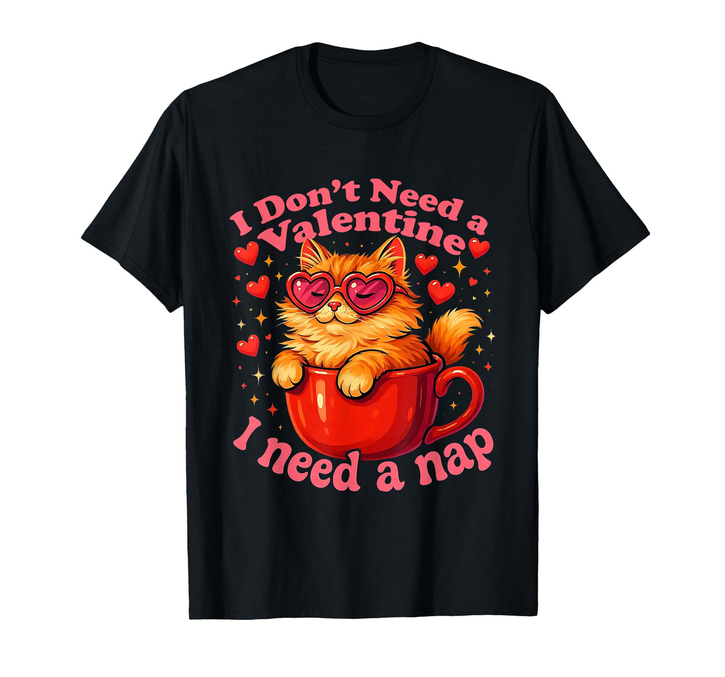 Valentine Cat Nap Funny Cozy Sleep Design T-Shirt
