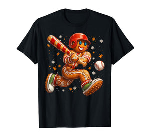 Funny Christmas Gingerbread Man Playing Baseball Cookie Xmas T-Shirt