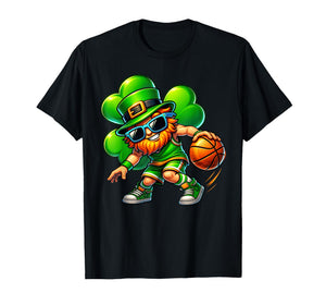 Funny Leprechaun Playing Basketball Men Kid Boys Patrick Day T-Shirt