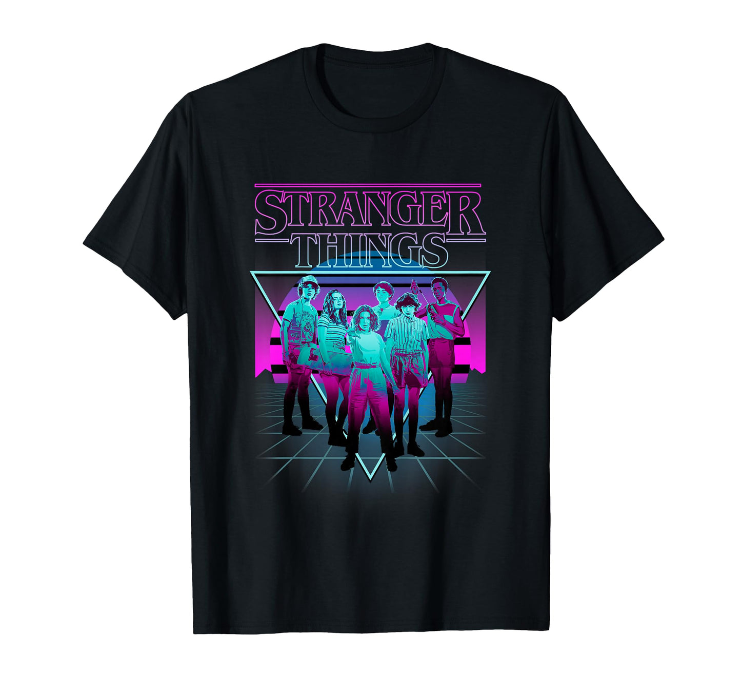 Stranger Things Group Shot Neon Triangle T-Shirt
