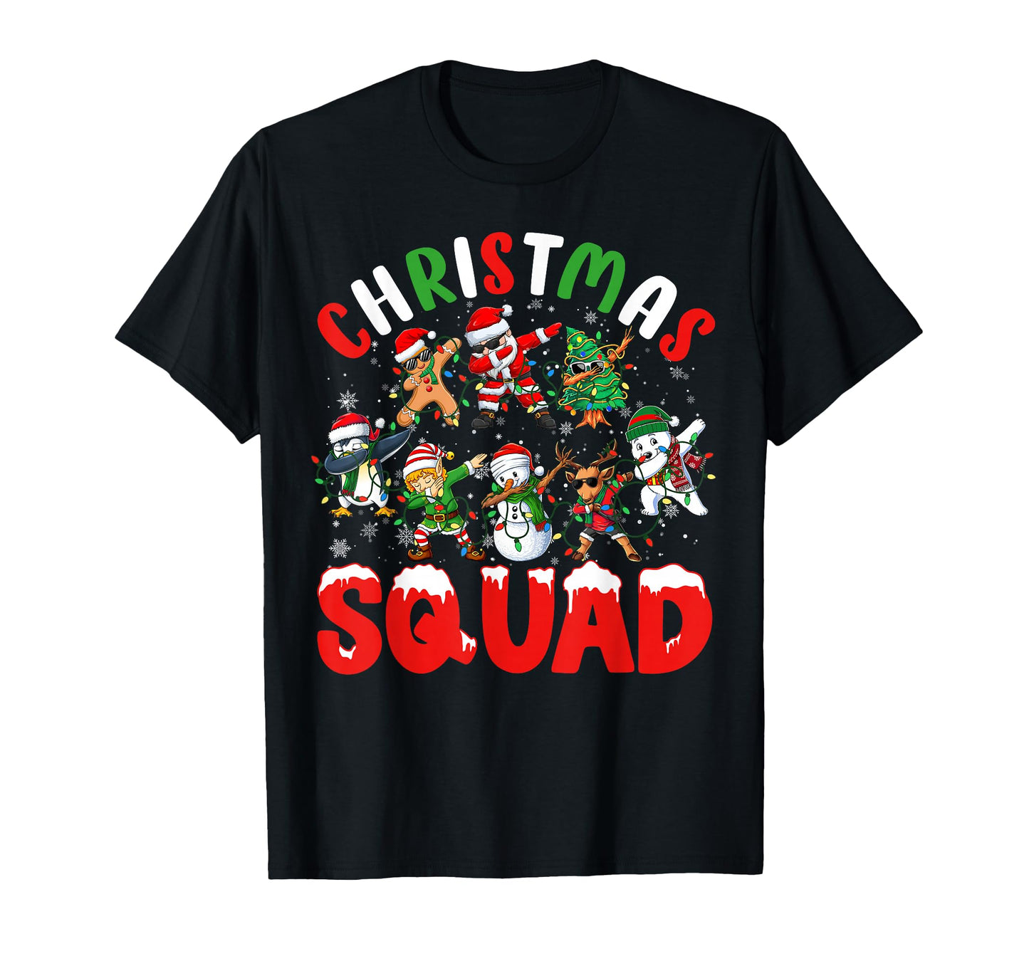 Dabbing Santa Xmas Lights Men Women Kids Funny Christmas T-Shirt