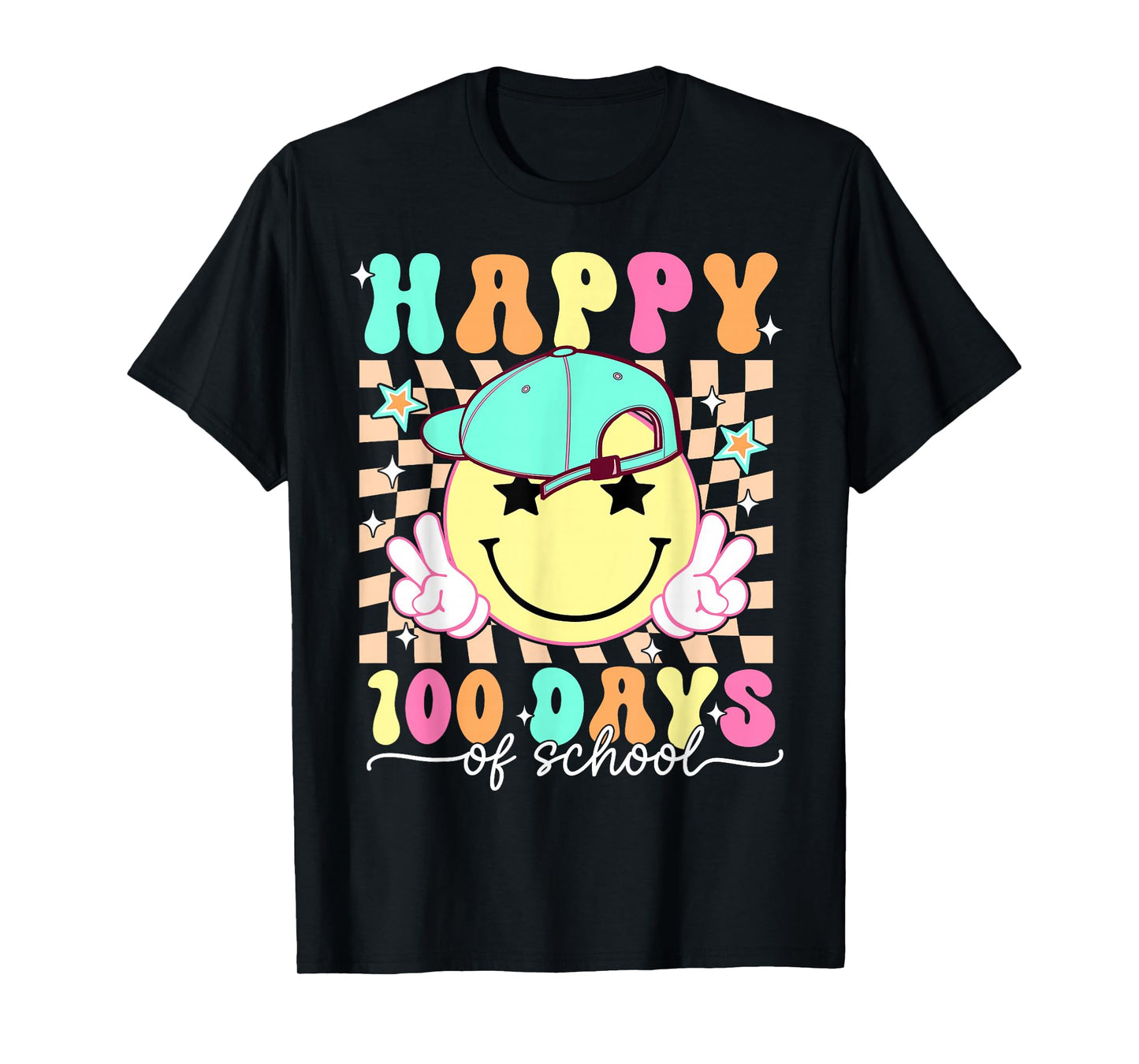 100 Days of School Vibes Groovy Smile Face Teachers Boys T-Shirt
