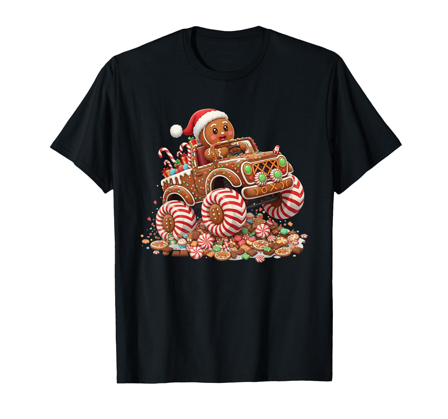 Funny Monster Truck Gingerbread Xmas Baking Men Women Kids T-Shirt