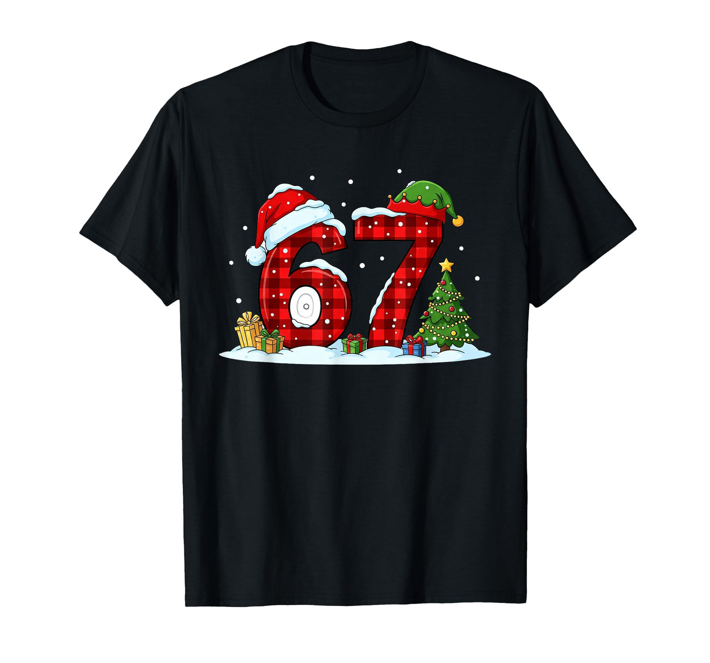 Funny 67 Meme Six Seven Christmas Buffalo Red Plaid Pajama T-Shirt