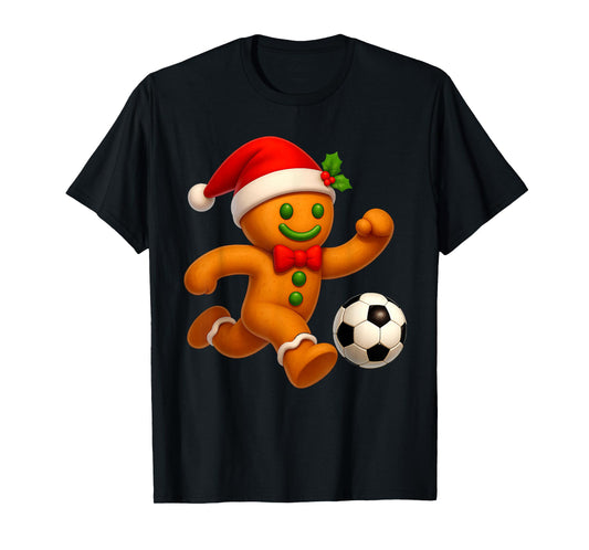 Gingerbread Cookie Playing Soccer Merry Christmas Boys Men T-Shirt