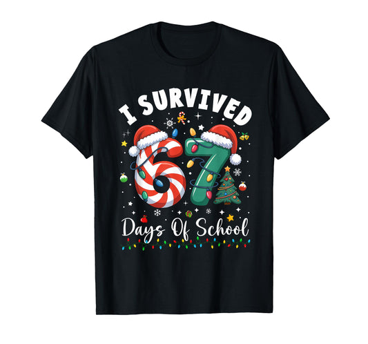 I Survived 67 Days of School Christmas Candy Cane Six Seven T-Shirt