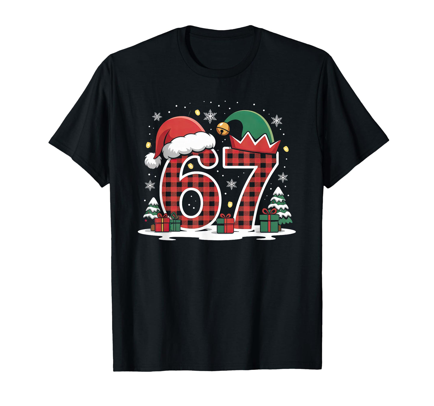 67 Christmas Kids Boys Girls Meme Xmas Funny Red Plaid T-Shirt